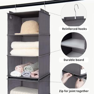 Organisateur suspendu à 6 étagères, 3 étagères pour rangement de placard de chambre, en tissu non tissé, type crochet - Product Image 5