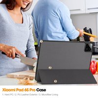 Funda Trasera Rígida de Cuero PU para Xiaomi Pad 6S Pro 2024, Diseño Personalizado, Plegable en Tres Partes, Funda Inteligente para Tablet de 12.4 Pulgadas