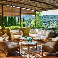 Ensemble de canapé de patio moderne de luxe avec chaise simple en corde, canapé d'extérieur en bois pour hôtel, mobilier de jardin, vente chaude