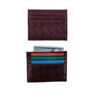Tarjetero Minimalista Personalizado para Mujer, Cartera Delgada Color Borgoña, Tarjeteros de Cuero PU Tejido para Chicas, Fabricante de Tarjeteros de Lujo para Mujer - Product Image 3