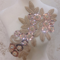 Nouvelle applique en dentelle à fleurs perlées, couture, garnitures de mariage, motif de broderie, 21*35cm