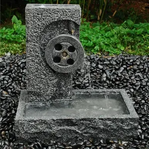 Chinesisch handgeschnitzter natürlicher schwarzer Granit-Wasserbrunnen für Gartendekoration