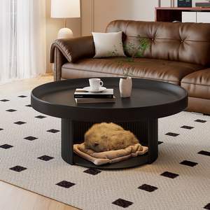 Cream Round Coffee <b>Table</b> With Pet Bed Storage Space For Living Room Modern Minimalist Design <b>Small</b> Apartment Use - Product Image 5