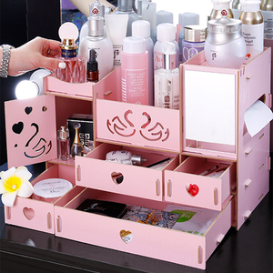 FAI DA TE In Legno Cosmetici Scatola di Immagazzinaggio Dell'organizzatore Dei Monili di Trucco w/Regolabile <span class=keywords><strong>Specchio</strong></span>, Scatola Del Tessuto, 4 Cassetti - Product Image 6