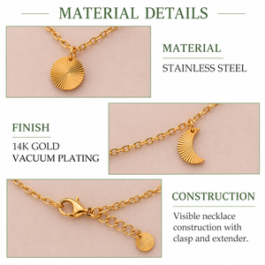 Collier délicat en acier inoxydable avec breloque station, plaqué or 14K sous vide, 38,5+5,5 cm - Product Image 4
