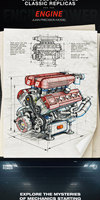Modèle de moteur de turbine de simulation de supercar V8 F1, groupe mécanique, assemblage de blocs de construction, moteur avec support de batterie