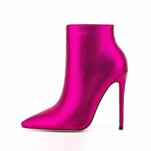 Spring Sexy Plum Metallic PU Leather Ladies Ankle Boots 2023 High Heels Botines Fashion Women Big Size 47 Ankle Booties