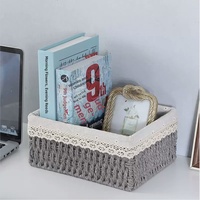 Organisateur de bureau en paille tressée style minimaliste, panier de rangement rectangulaire en corde de papier pour clés, télécommandes et documents