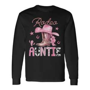 Camiseta de Manga Larga Rodeo Auntie Pink Boots Coquette Cowgirl, Artículos para Fiestas - Product Image 1