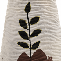 Vase en papier mâché fait main, base crème, motif feuille or, texture ondulée, décoration écologique pour étagère