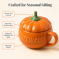Mug en céramique en forme de citrouille d'Halloween avec couvercle 500 ml, logo personnalisé, OEM, ODM, vente en gros, cadeau saisonnier, tasse à café