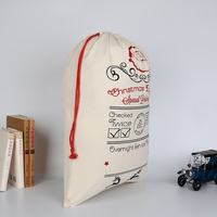 Sac de Noël en coton 100% avec imprimé vintage, cordon de serrage rouge, grand sac cadeau de Noël, sac de rangement pour cadeaux de Noël, logo personnalisé