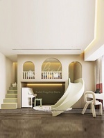 Lit moderne minimaliste à deux étages avec toboggan, lit d'enfant de luxe léger, maison de jeu minimaliste, base secrète personnalisable
