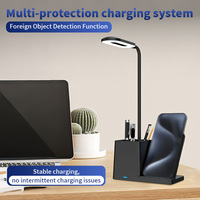 Porte-stylos multifonctionnel 3 en 1, lampe de bureau à charge rapide 15W, chargeur sans fil, lampe LED pliable