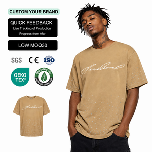 300GSM Heavyweight Boxy Fit <b>T</b>-<b>shirt</b> Men Vintage Acid Wash Cropped Tee Manufacturer Custom Logo 3D Puff Print Streetwear - Product Image 1