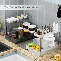 Étagère coulissante à 2 niveaux multi-usages pour cuisine, salle de bain, maison, organisateur sous l'armoire, rangement sous l'évier