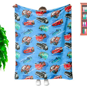 Manta de sofá/cama de franela suave para niños con diseño de coche de dibujos animados de doble cara, personalizada, lista para enviar - Product Image 3
