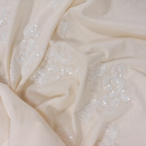 Tela Crema con Textura de Lino Decorada con <span class=keywords><strong>Bordado</strong></span> de Lentejuelas Florales Botánicas Dispersas, Suave y Lujosa para Mujeres y Niñas - Product Image 2