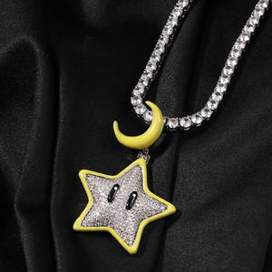 สร้อยคอจี้เพทายดวงดาวและดวงจันทร์แบบเต็มรูปแบบ,จี้การ์ตูนอิโมติคอนเรืองแสงแฟชั่นสำหรับผู้ชายและผู้หญิง - Product Image 4