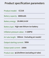 Démarreur de voiture haute puissance 8000 mAh 1000 A, batterie de secours avec démarreur de voiture, compresseur d'air et batterie externe