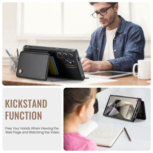 2-en-1 pour Samsung S25Edge Phone Case S24Ultra Card Holder S23Plus Brosse antivol <span class=keywords><strong>S22FE</strong></span> Pu Leather S21 Magnetic Phone Cover - Product Image 4