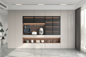 Gabinete de vino de madera moderno de lujo personalizado muebles de comedor con estante de exhibición de vidrio para el hogar sala de estar Villa o Hotel - Product Image 6