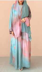 LEDUO Customized Casual Fashion Elegant Women <b>Eid</b> Chiffon Tie Dye Open V Neck <b>Long</b> Sleeve Loose Fit Breathable Gradient Abaya - Product Image 2