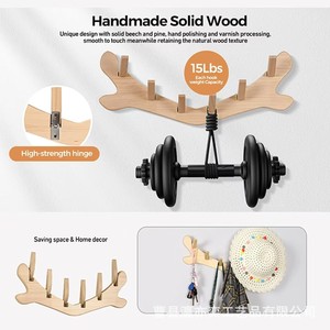 Perchero de pared de madera con diseño de asta de ciervo, estante de almacenamiento decorativo de madera maciza para sala de estar y dormitorio - Product Image 2
