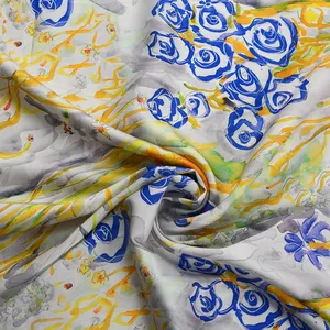 Impressão Digital personalizada Flor Amani Silk Satin 100% Polo Tecido para Roupas Femininas