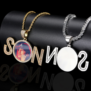 Collier pendentif personnalisé NUOYA avec photo et initiale, plaqué or 18 carats, serti <span class=keywords><strong>de</strong></span> diamants CZ, bijoux hip-hop pour hommes - Product Image 5