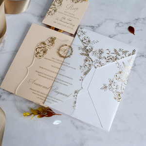 Invitación <span class=keywords><strong>DE</strong></span> BODA acrílica transparente personalizada, diseño floral, lámina <span class=keywords><strong>de</strong></span> oro, tarjeta RSVP y mapa, parte <span class=keywords><strong>de</strong></span> <span class=keywords><strong>la</strong></span> boda - Product Image 1