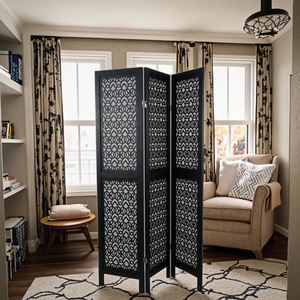 Handmade Chất Lượng Gỗ Cổ Điển Gấp Màn Hình Đẹp Màu Đen 3-Tấm Divider Tường Xu Hướng Treo Tường Treo Phòng Tách - Product Image 6