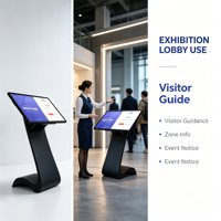 Kiosque interactif avec écran blanc de 43 pouces, affichage 4K UHD, 20 points tactiles, base en forme de S pour la navigation dans les centres commerciaux - Système d'exploitation Windows