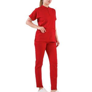 Conjunto de uniforme médico de algodón tejido para tallas grandes, corte completo, pantalones con cintura elástica, top con cuello en V, ajuste cómodo para diversas figuras. - Product Image 1