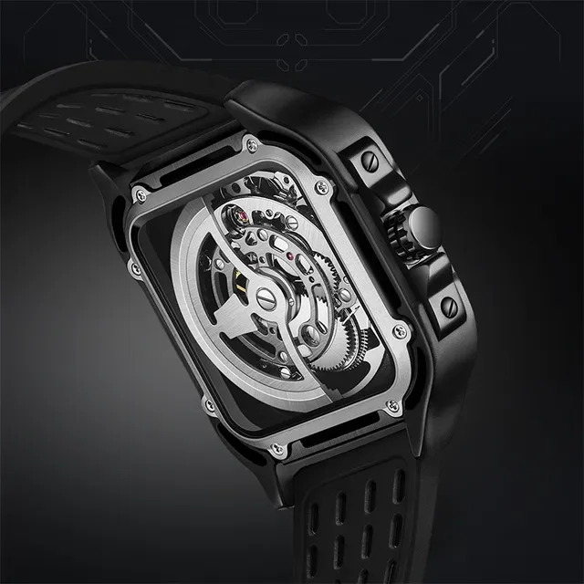 MARK FAIRWHALE Automatic Movement 6530 Square Tourbillon Luxury Men Watch Analog Luminous Waterproof Stainless Steel Mechanical