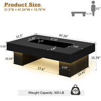 Table basse robuste à bords épais, capacité 300 lb, avec plateau encastré et pieds massifs, durable, style minimaliste, idéale pour appartement et salon