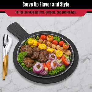 Racloirs ronds en céramique avec décalcomanie en bois noir 13-3/4\" X 10\" Manche de 4-1/2\" Style rustique Passe au lave-vaisselle Tablecraft - Product Image 4