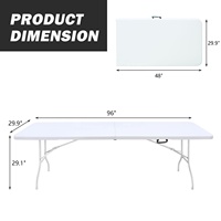 Table pliante en plastique de 6 pieds, table pliable de 6 pieds, bureau pliable en deux, utilitaire pour le travail, les réunions, les pique-niques, le camping et les mariages