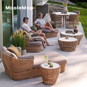 أثاث فندقي طقم فناء للحديقة، كرسي استرخاء عصري من الخوص للمقهى والشاطئ وحمام السباحة، كرسي فاخر من الألومنيوم، سرير تشمس من الروطان على الطراز الشمالي للبيسترو - Product Image 1