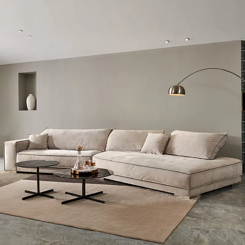 Sofá de esquina personalizado OKF One stop tela esmerilada simple villa moderna sofás de sala de estar sofá seccional modular de calidad