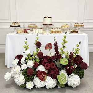 Colonne de mariage en métal blanc de qualité supérieure <span class=keywords><strong>avec</strong></span> arrangement de fleurs artificielles rouges en cascade pour la décoration de cérémonies en extérieur et de jardins - Product Image 6