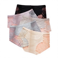 Panty Wanita Eropa Amerika, Model Cross-border, Renda Bunga Seksi, Pinggang Sedang-Tinggi, Berlubang, Bordir, Modis, Bernapas, ODM