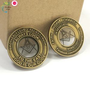 Alta calidad Mason Master Faith Hope recuerdo Chapado en latón antiguo personalizar Moneda de Metal esmalte suave monedas de desafío con acrílico - Product Image 4