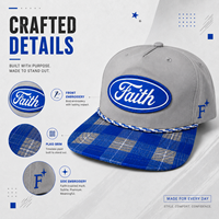 Casquette de baseball structurée Dymf OEM Faith Christian à 5 panneaux, avec corde, motif écossais, visière plate contrastante gris-bleu, unisexe, style sportif urbain