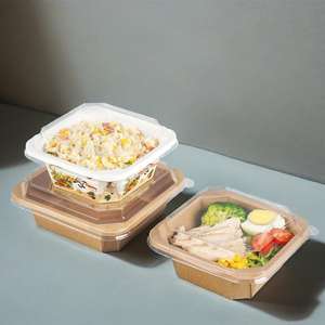 Conteneur à salade carré en papier jetable écologique de 500 ml, boîte à emporter octogonale en papier kraft blanc - Product Image 5