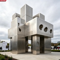 YOUFINE Grande sculpture géométrique en acier inoxydable découpée au laser, statue métallique creuse pour la décoration de parcs d'art, de places publiques et de paysages