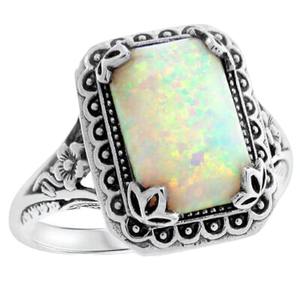 Women's <b>Silver</b> <b>Opal</b> <b>Ring</b> Geometric Flower Design Everyday Wear Jewelry - Product Image 4