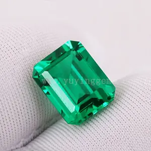 Rectangle shape crystal glass nano gems green synthetic emerald