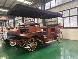 Carroza turística de madera marrón antigua personalizada de fábrica, vagón eléctrico retro con toldo negro - Product Image 3