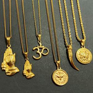 قلادة يدوية أنيقة من الفولاذ المقاوم للصدأ, قلادة يدوية أنيقة من الفولاذ المقاوم للصدأ ، قلادة ذهبية مزخرفة بالصوف المقدس - Product Image 3